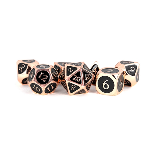 Antique Copper with Black Enamel - Polyhedral Metal 16mm - Rollespils Terning Sæt - Metallic Dice Games